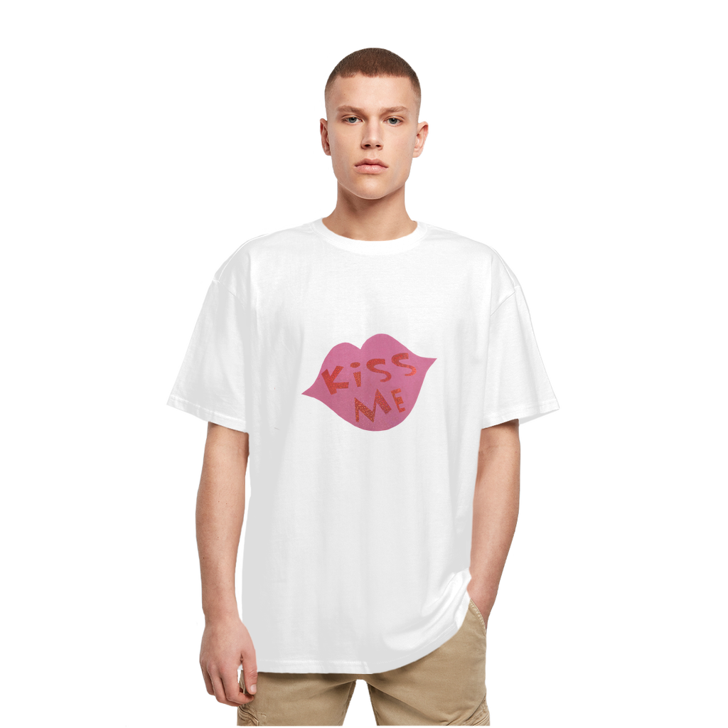 KissMe Heavy Oversized T-Shirt in soft cotton fabric with a classic crew neck and dropped shoulder design, perfect for casual streetwear.