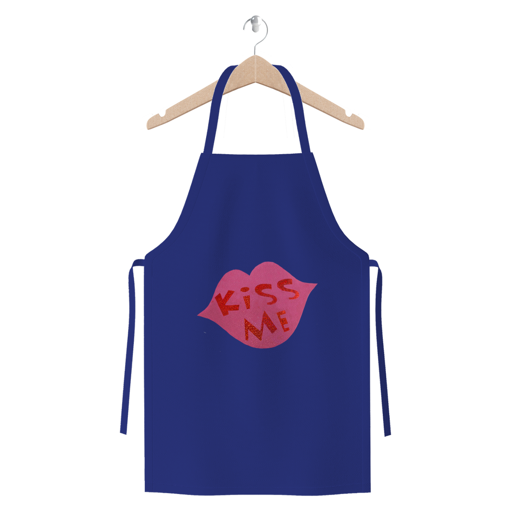 KissMe Premium Jersey Apron in various colors, showcasing its durable cotton twill fabric and self-fabric ties.