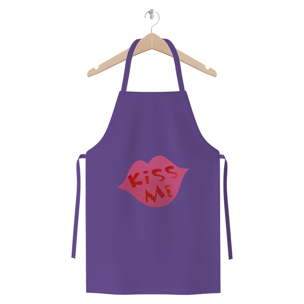 KissMe Premium Jersey Apron in various colors, showcasing its durable cotton twill fabric and self-fabric ties.