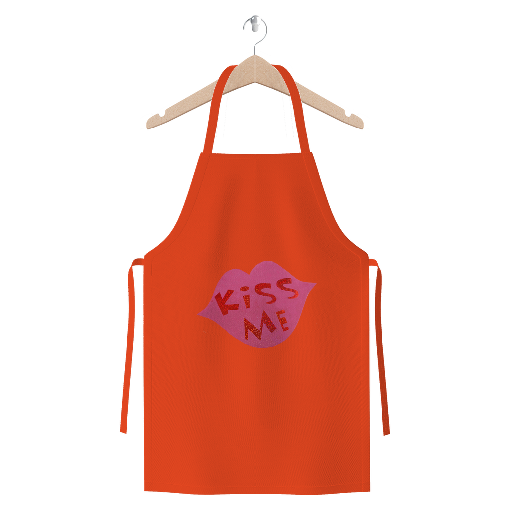 KissMe Premium Jersey Apron in various colors, showcasing its durable cotton twill fabric and self-fabric ties.