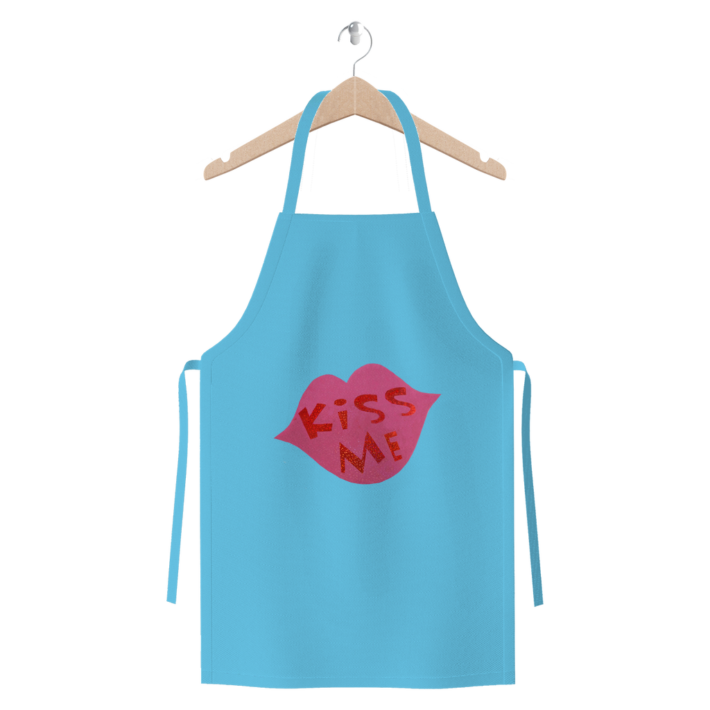 KissMe Premium Jersey Apron in various colors, showcasing its durable cotton twill fabric and self-fabric ties.