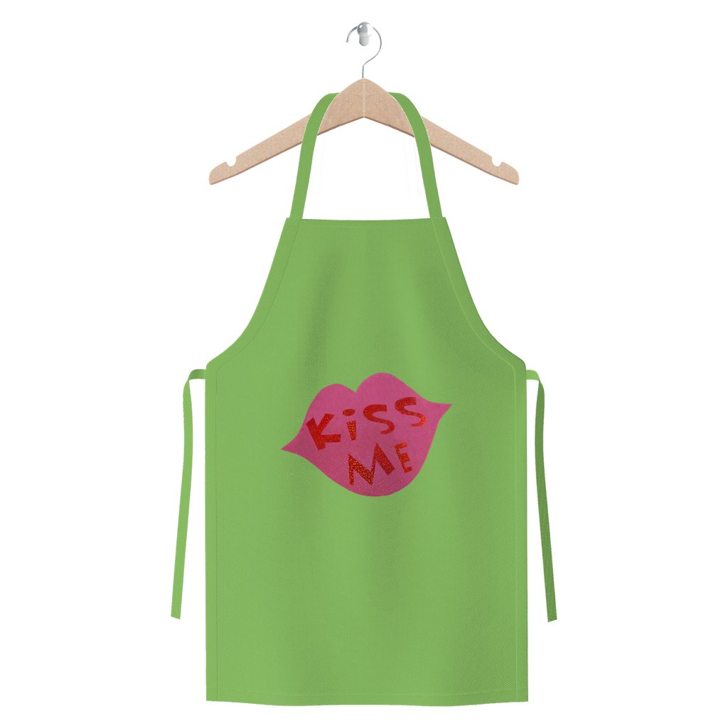 KissMe Premium Jersey Apron in various colors, showcasing its durable cotton twill fabric and self-fabric ties.