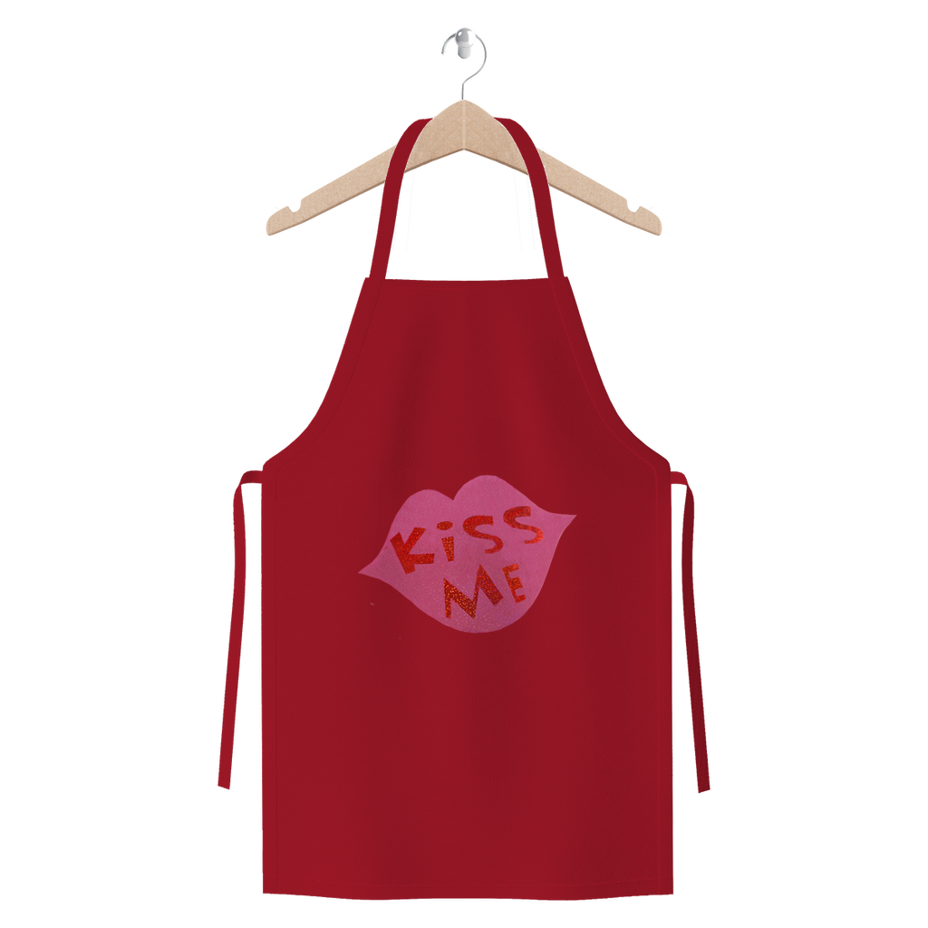 KissMe Premium Jersey Apron in various colors, showcasing its durable cotton twill fabric and self-fabric ties.