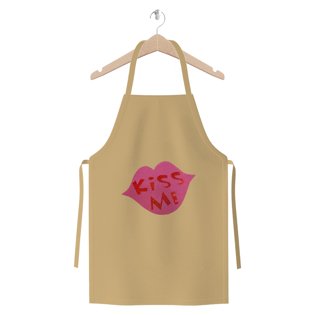 KissMe Premium Jersey Apron in various colors, showcasing its durable cotton twill fabric and self-fabric ties.