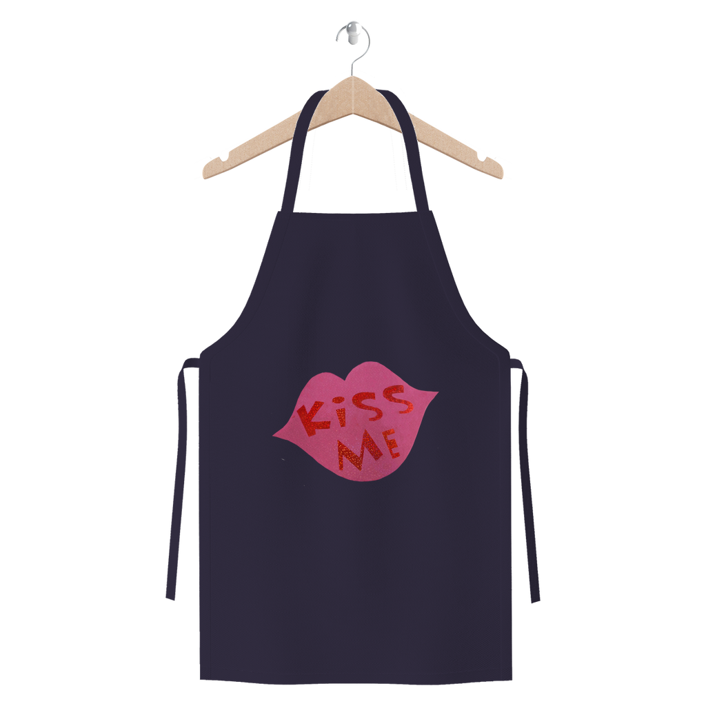 KissMe Premium Jersey Apron in various colors, showcasing its durable cotton twill fabric and self-fabric ties.