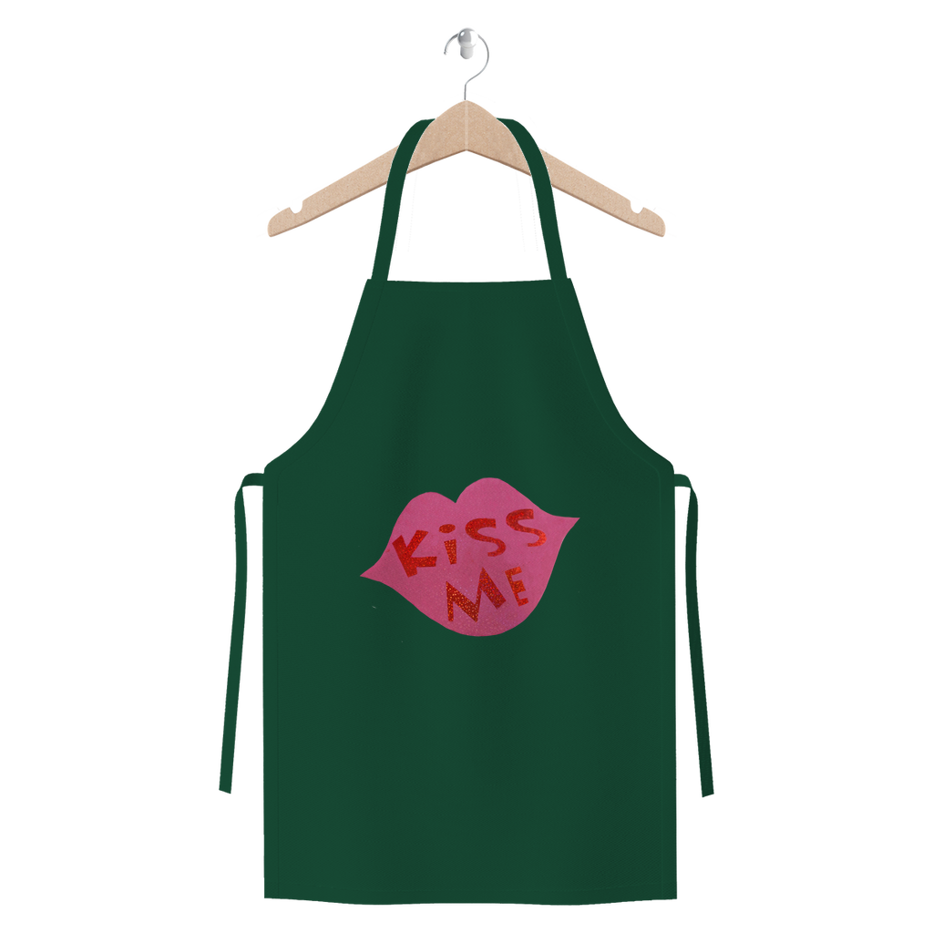 KissMe Premium Jersey Apron in various colors, showcasing its durable cotton twill fabric and self-fabric ties.