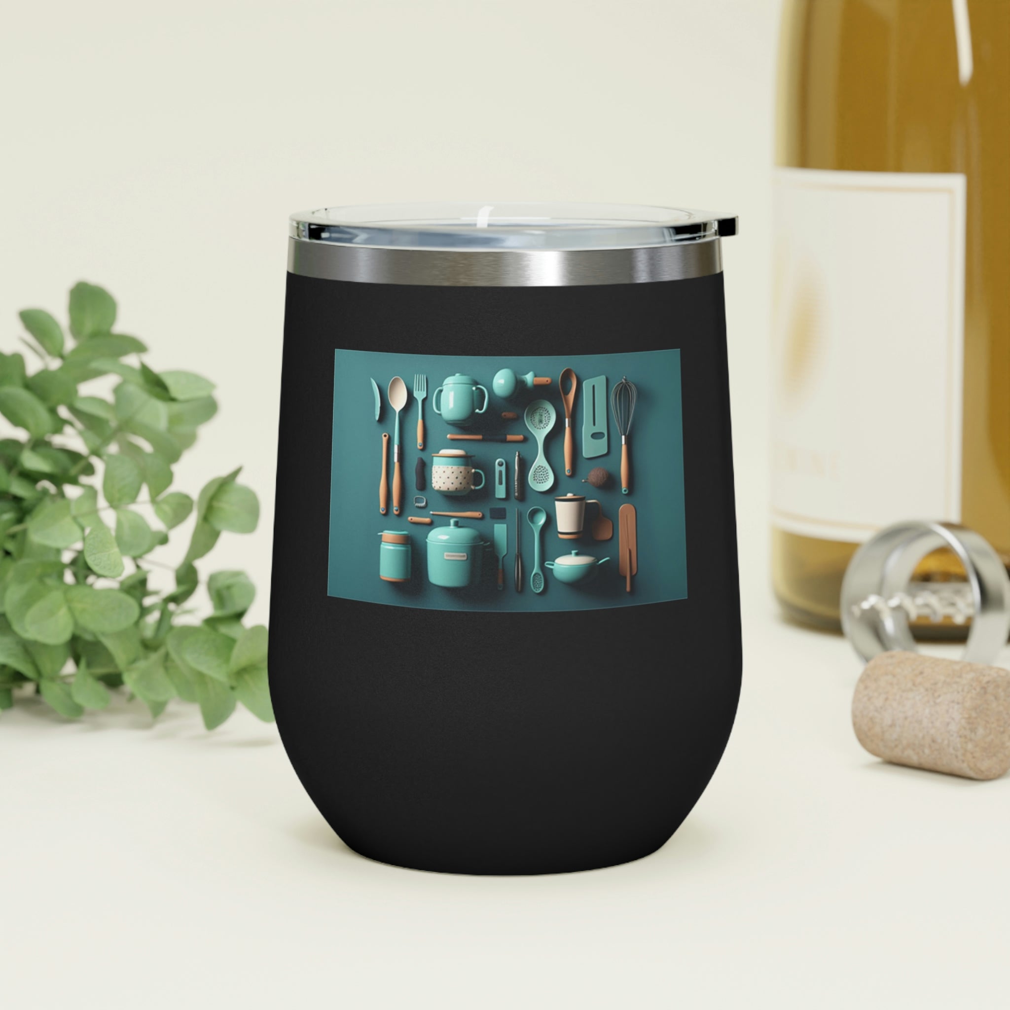 Stylish Kitchen Utensils Wine Tumbler with clear lid and double insulation, perfect for hot and cold beverages.