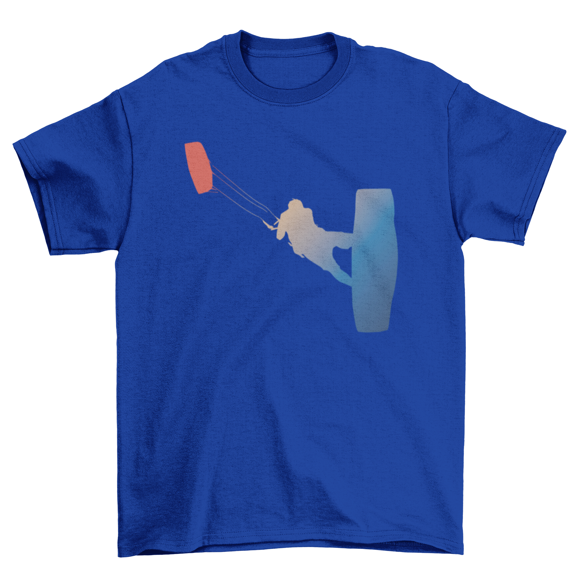 Kitesurfer jumpking t-shirt featuring a vibrant yellow-to-blue gradient design, perfect for beachwear.