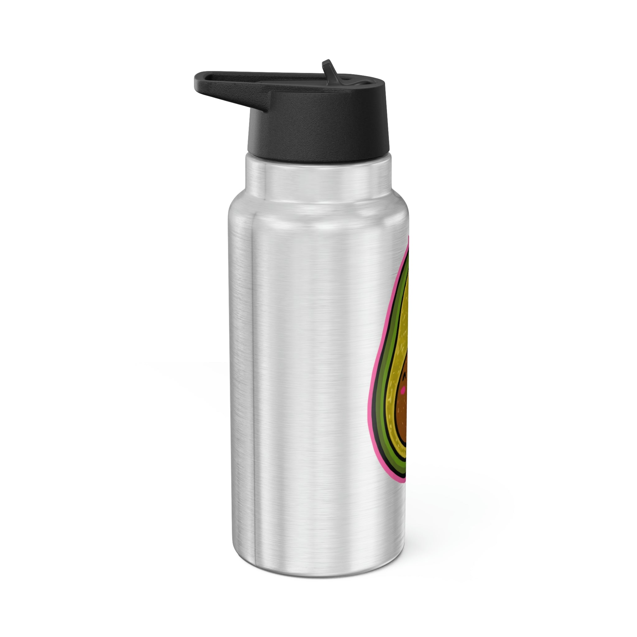 Kiwi Gator Tumbler in stainless steel with a black cap and plastic straw, showcasing a customizable design.