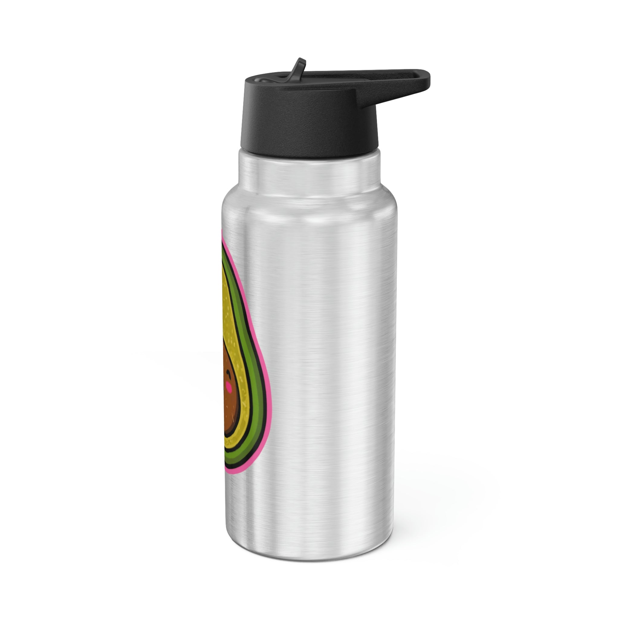 Kiwi Gator Tumbler in stainless steel with a black cap and plastic straw, showcasing a customizable design.