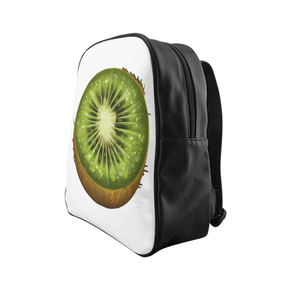 Kiwi School Backpack made of 100% PU leather with stylish print and padded back for comfort.