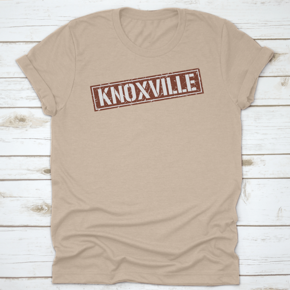 Grunge Vintage Knoxville Square Stamp T-shirt displayed on a mannequin, showcasing its unique design and classic fit.