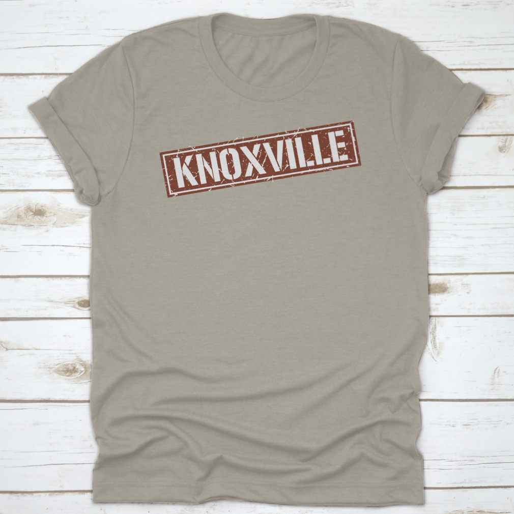 Grunge Vintage Knoxville Square Stamp T-shirt displayed on a mannequin, showcasing its unique design and classic fit.