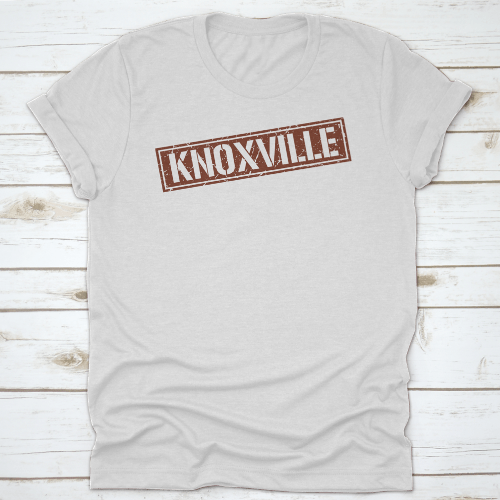 Grunge Vintage Knoxville Square Stamp T-shirt displayed on a mannequin, showcasing its unique design and classic fit.