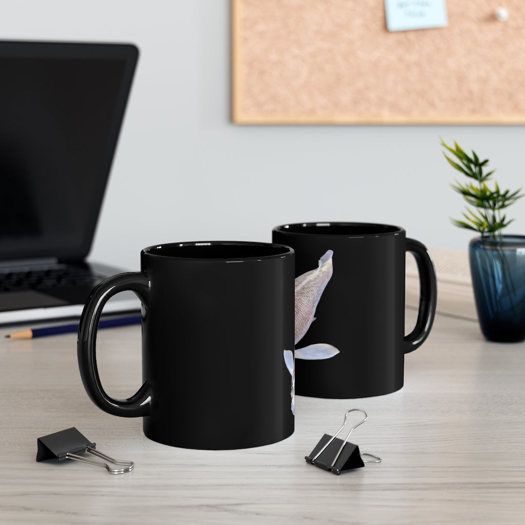 Koi Fish 11oz Black Mug with a sleek design, perfect for coffee, tea, or hot chocolate.