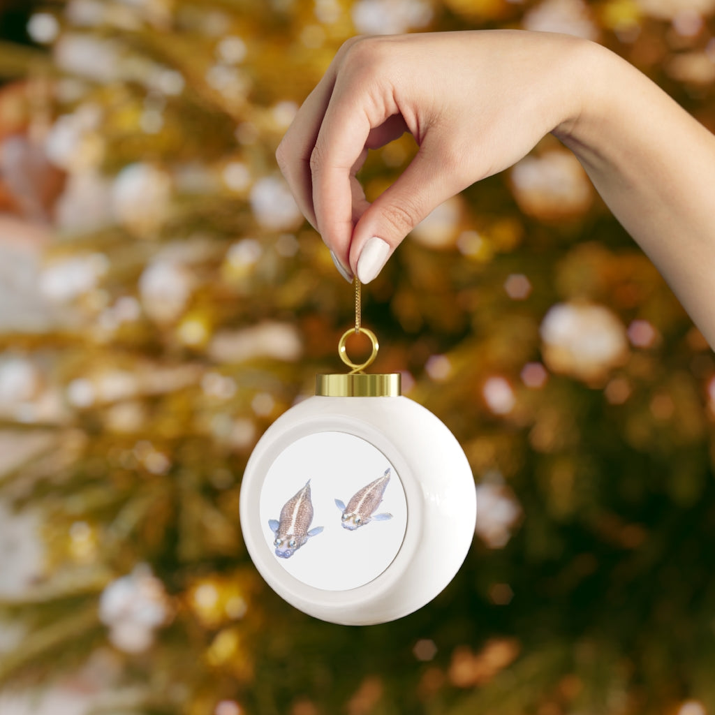 A beautifully crafted 3-inch Koi Fish Christmas Ball Ornament with a glossy finish and gold ribbon, showcasing a vintage style.