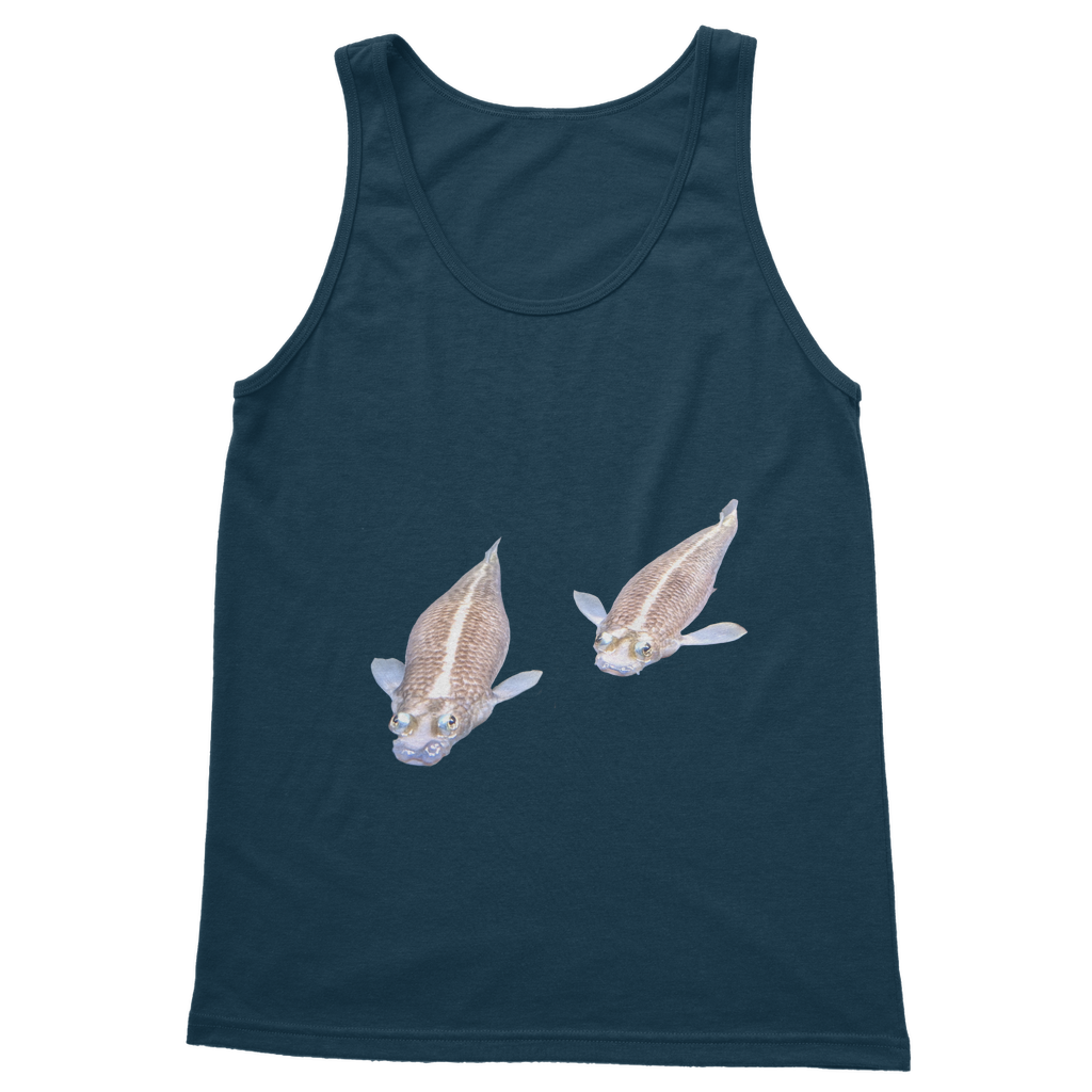 Koi Fish Classic Adult Vest Top in various colors, showcasing its unisex design and high-quality fabric.