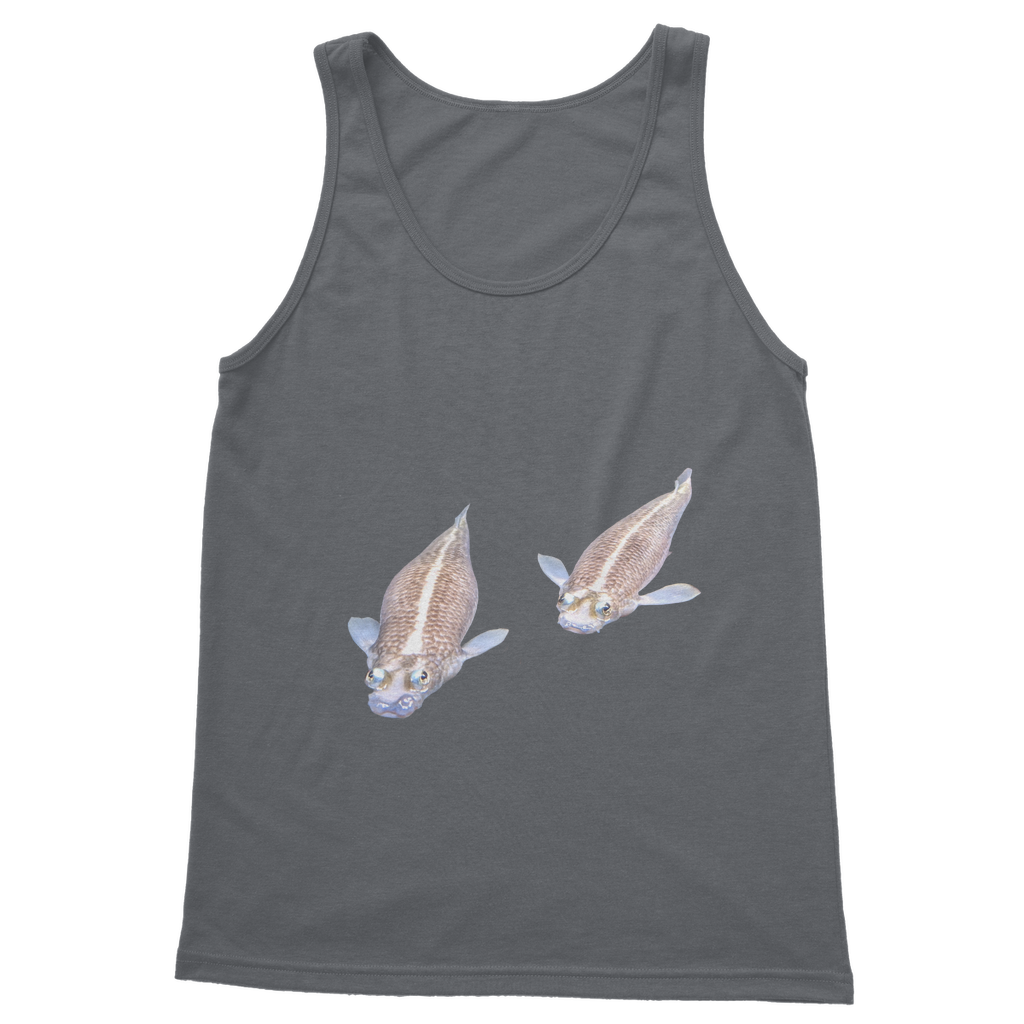 Koi Fish Classic Adult Vest Top in various colors, showcasing its unisex design and high-quality fabric.