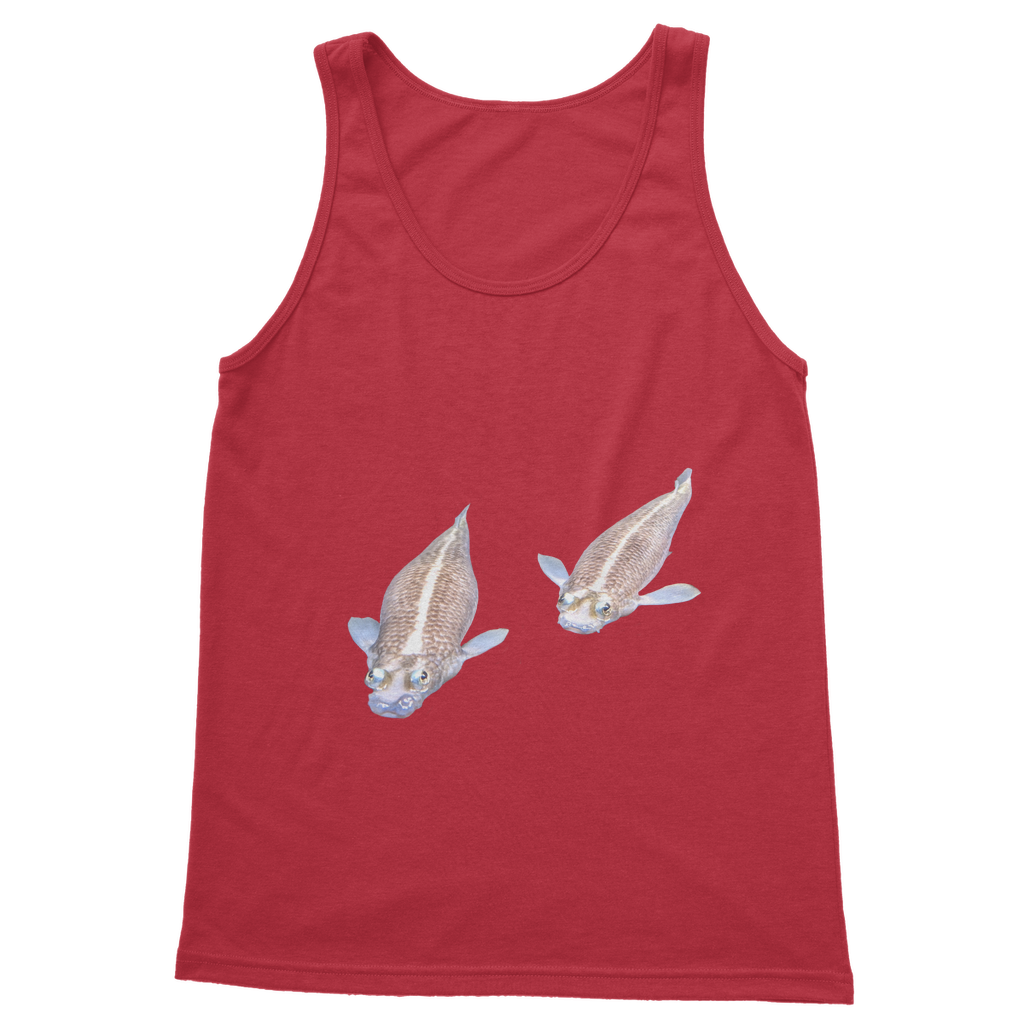 Koi Fish Classic Adult Vest Top in various colors, showcasing its unisex design and high-quality fabric.