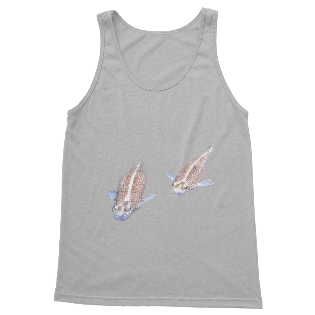 Koi Fish Classic Adult Vest Top in various colors, showcasing its unisex design and high-quality fabric.