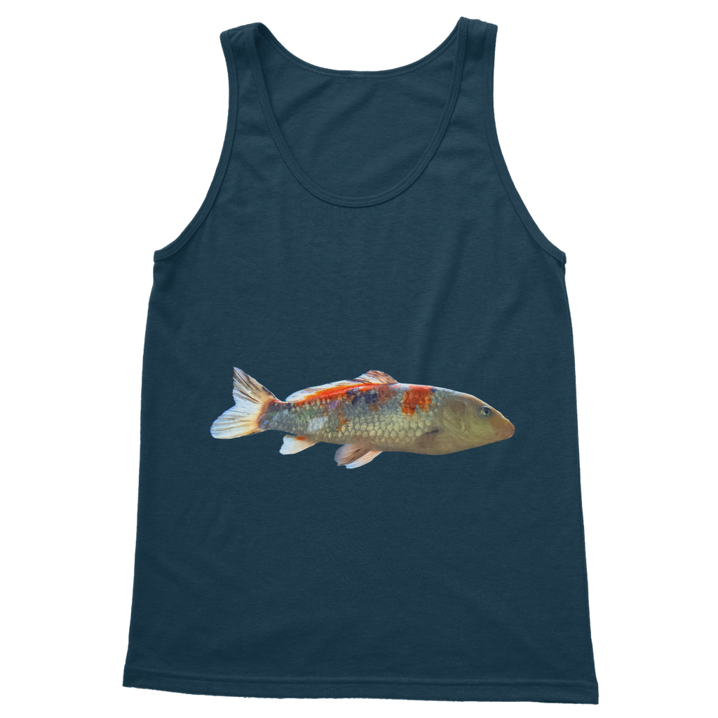 Koi Fish Classic Adult Vest Top featuring a stylish design with 6.5 cm straps and rib knit trim, available in various colors.