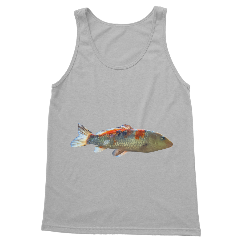 Koi Fish Classic Adult Vest Top featuring a stylish design with 6.5 cm straps and rib knit trim, available in various colors.