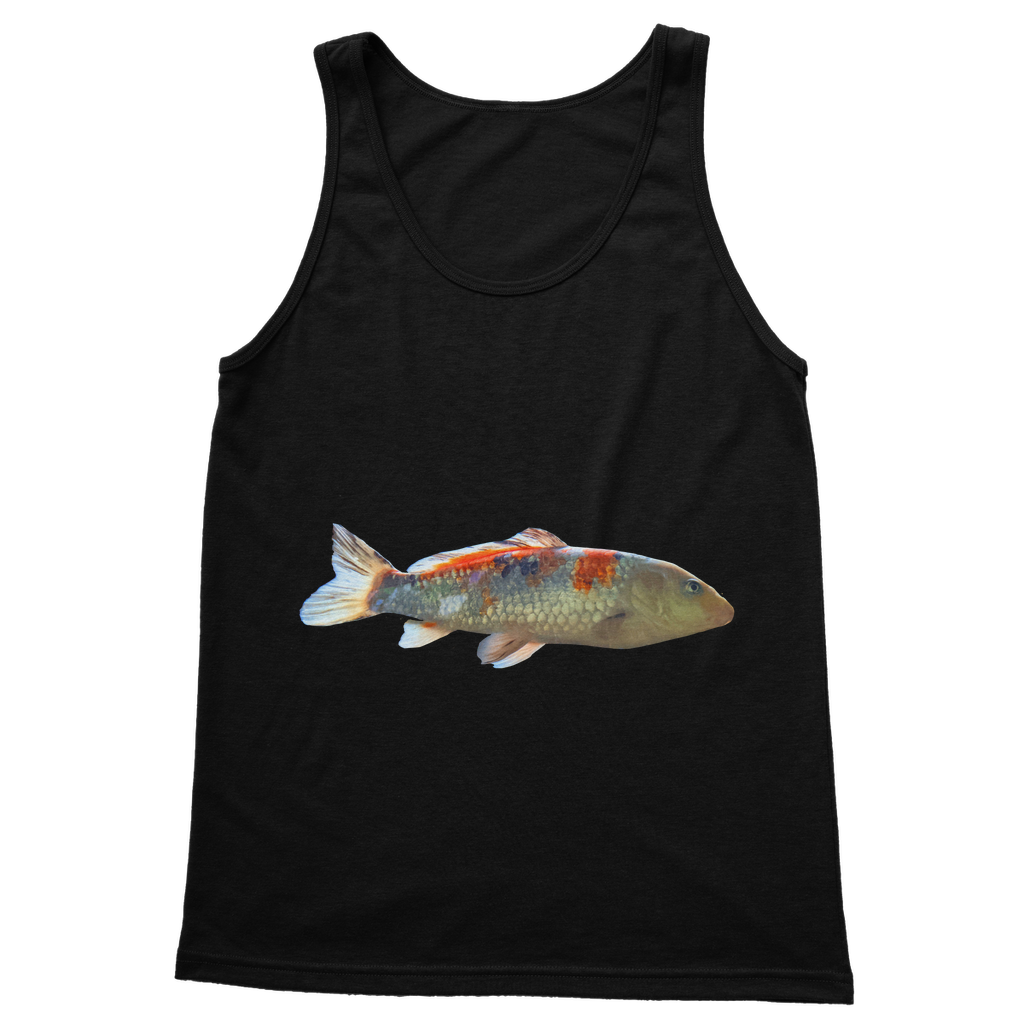 Koi Fish Classic Adult Vest Top featuring a stylish design with 6.5 cm straps and rib knit trim, available in various colors.