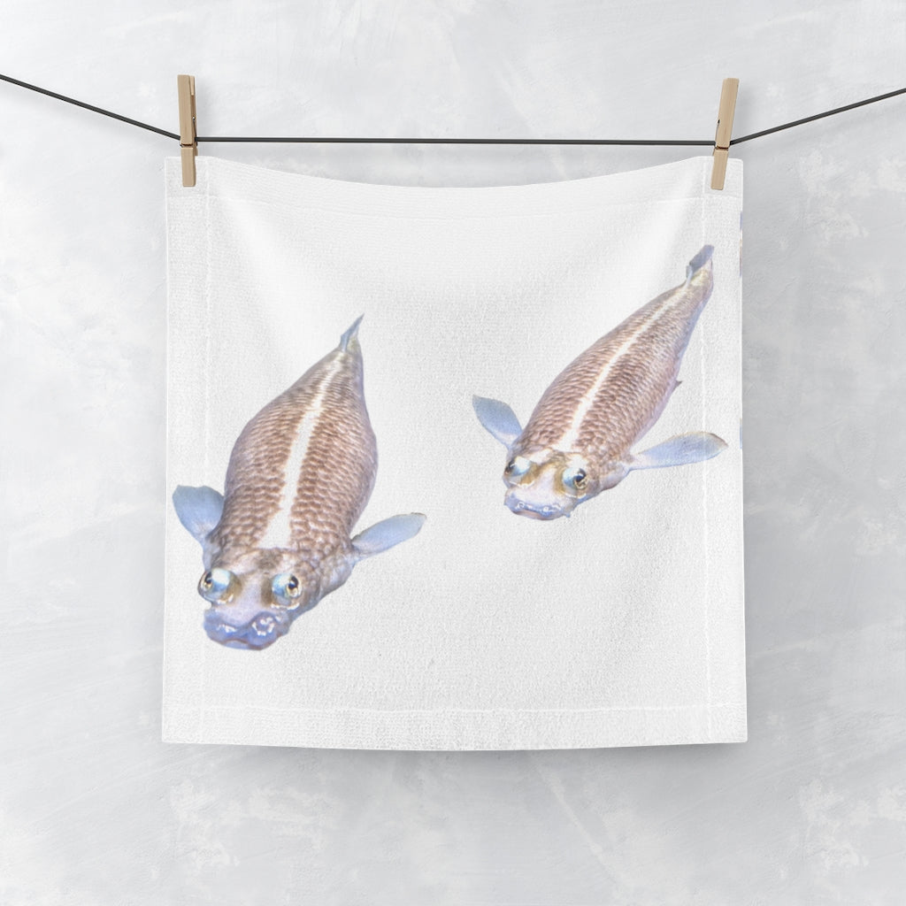 Koi Fish Face Towel featuring vibrant colors and a soft cotton back, perfect for customization and everyday use.