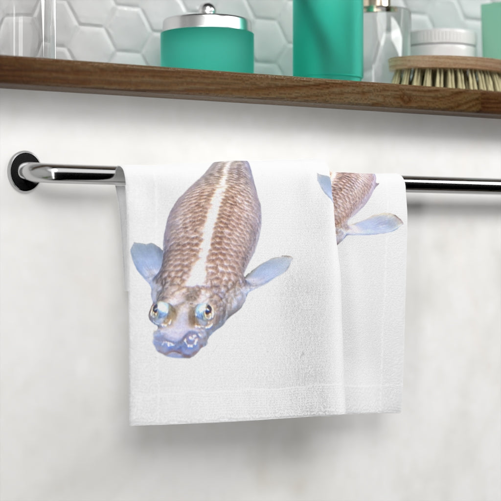 Koi Fish Face Towel featuring vibrant colors and a soft cotton back, perfect for customization and everyday use.