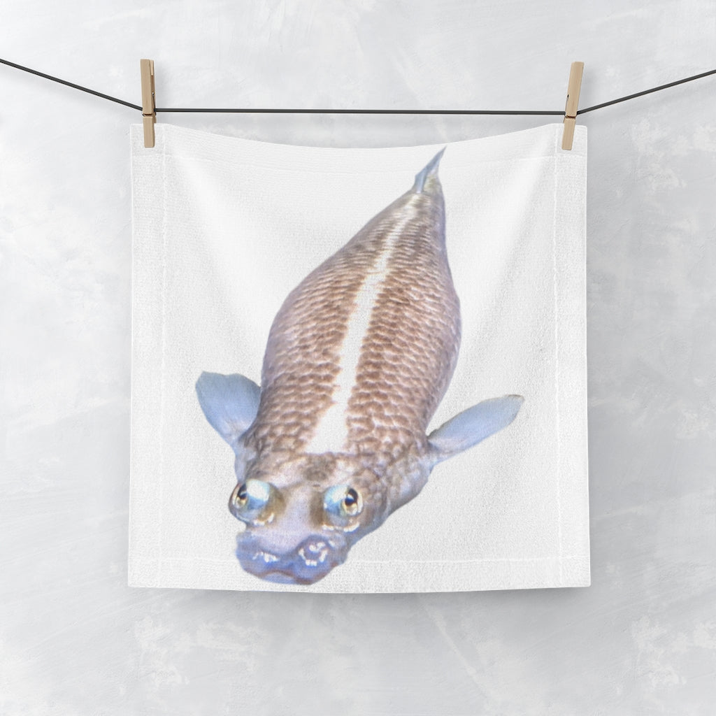 Koi Fish Face Towel featuring a vibrant Koi Fish design on a soft polyester front and absorbent cotton back, perfect for bathroom use.