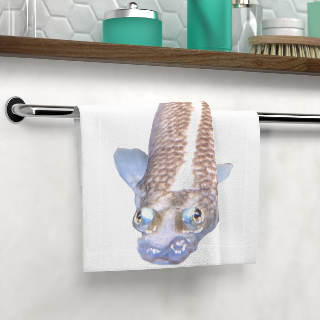 Koi Fish Face Towel featuring a vibrant Koi Fish design on a soft polyester front and absorbent cotton back, perfect for bathroom use.