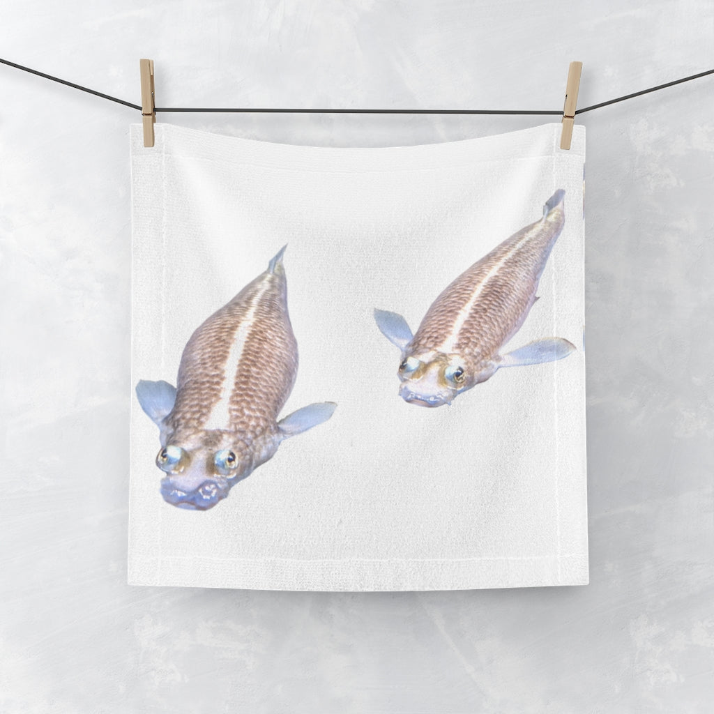 Koi Fish Face Towel featuring a vibrant koi fish design on a soft polyester front and absorbent cotton back, perfect for bathroom use.