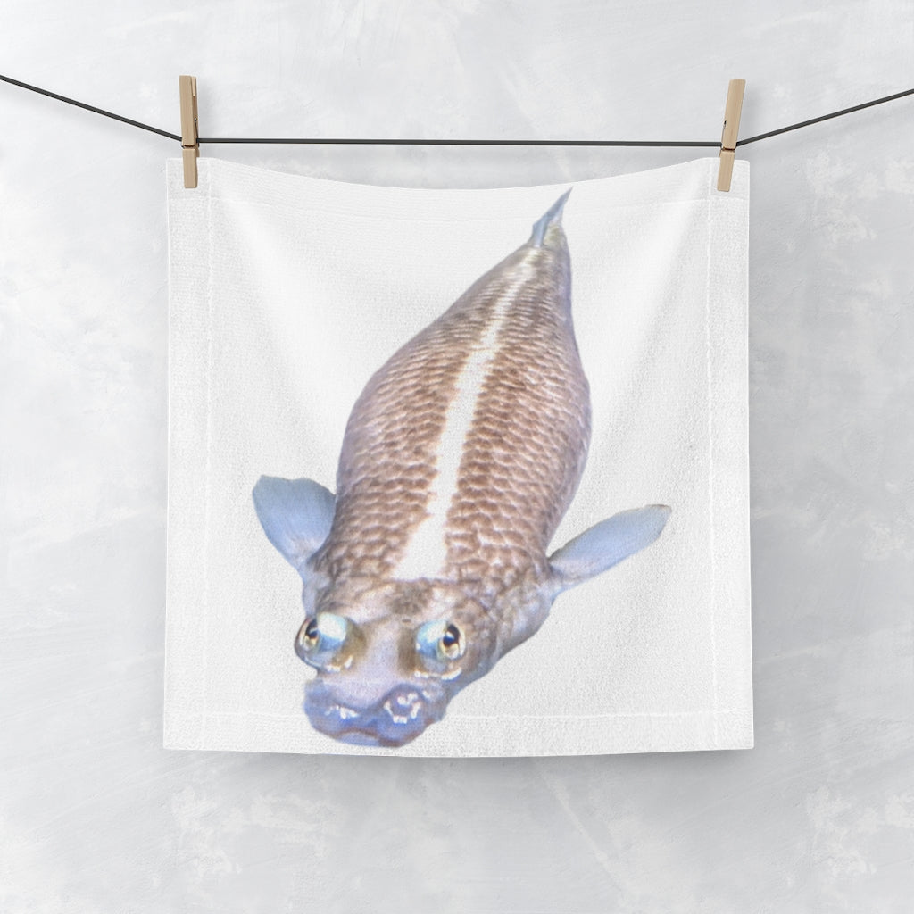 Koi Fish Face Towel featuring vibrant koi designs on a soft polyester front and absorbent cotton back, perfect for bathroom use.