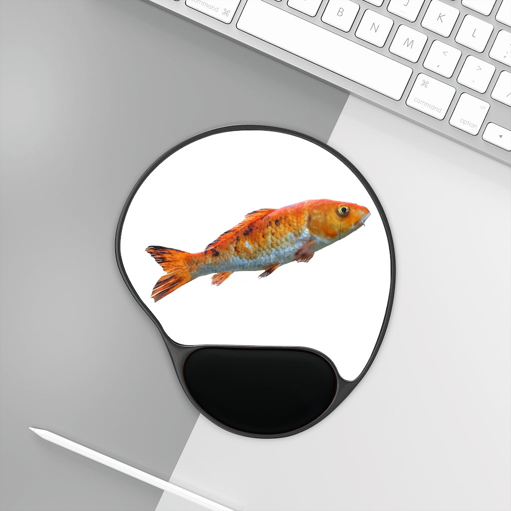 Koi Fish Mouse Pad featuring ergonomic Memory Foam wrist rest and custom design options, perfect for enhancing workspace comfort.