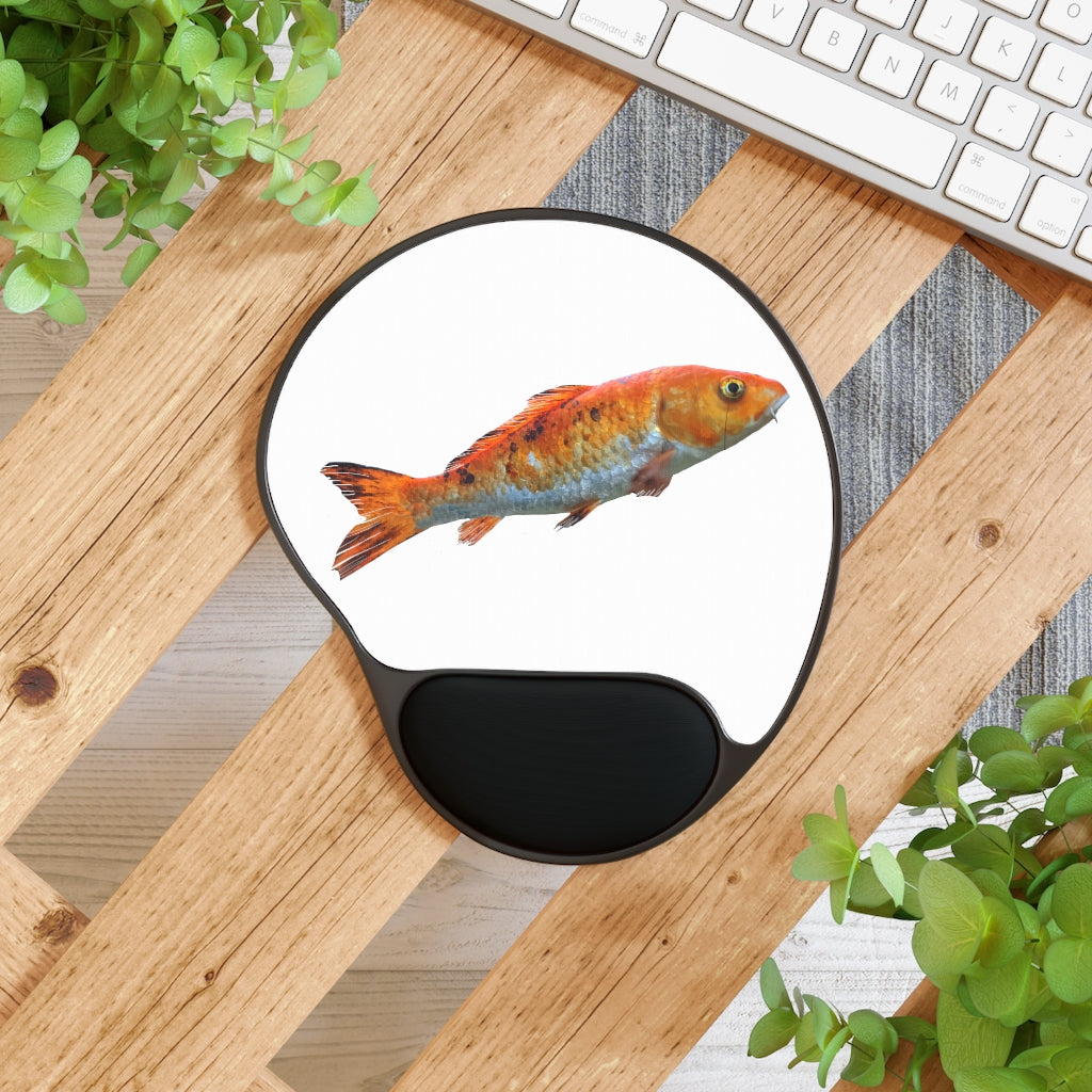 Koi Fish Mouse Pad featuring ergonomic Memory Foam wrist rest and custom design options, perfect for enhancing workspace comfort.