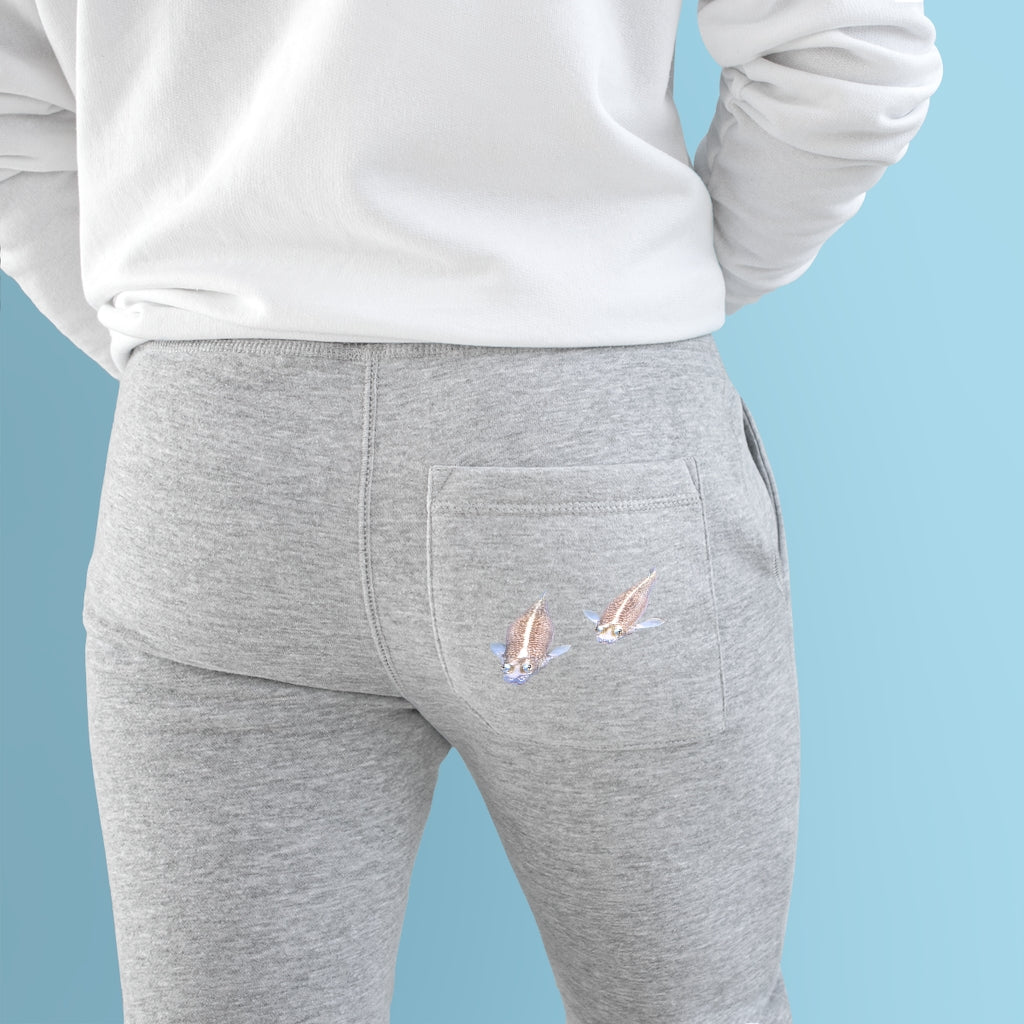 Koi Fish Premium Fleece Joggers showcasing stylish design with customizable back pocket and side pockets, perfect for active lifestyles.