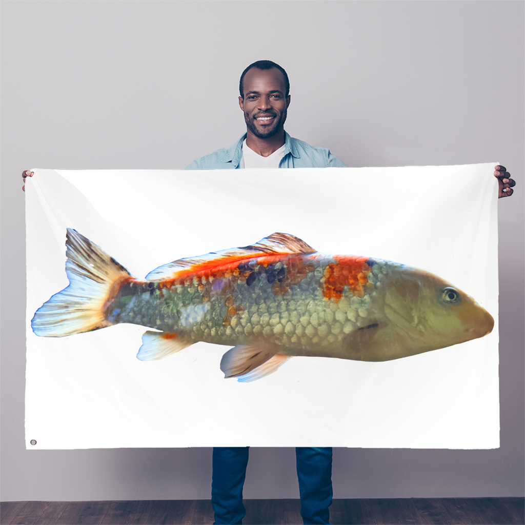 A vibrant Koi Fish Sublimation Flag measuring 5FT x 3FT, featuring a colorful koi fish design on durable polyester fabric.