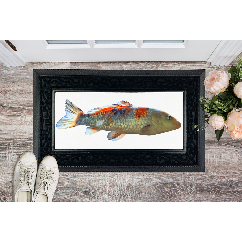 Koi Fish Sublimation Heavy Duty Door Mat with a beautiful design and non-slip rubber base, perfect for home entryways.