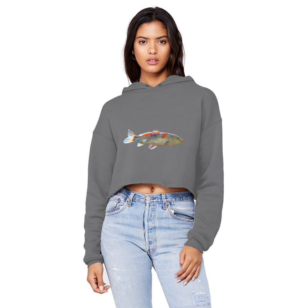 Koi Fish Unisex Cropped Raw Edge Boyfriend Hoodie featuring a unique design, soft fabric, and stylish cropped fit.