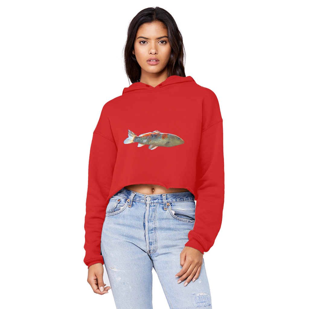 Koi Fish Unisex Cropped Raw Edge Boyfriend Hoodie featuring a unique design, soft fabric, and stylish cropped fit.