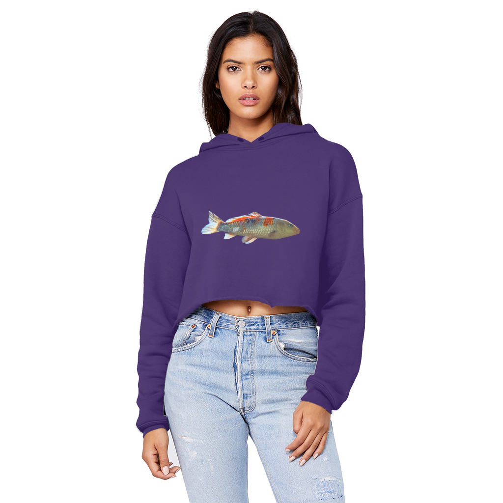 Koi Fish Unisex Cropped Raw Edge Boyfriend Hoodie featuring a unique design, soft fabric, and stylish cropped fit.