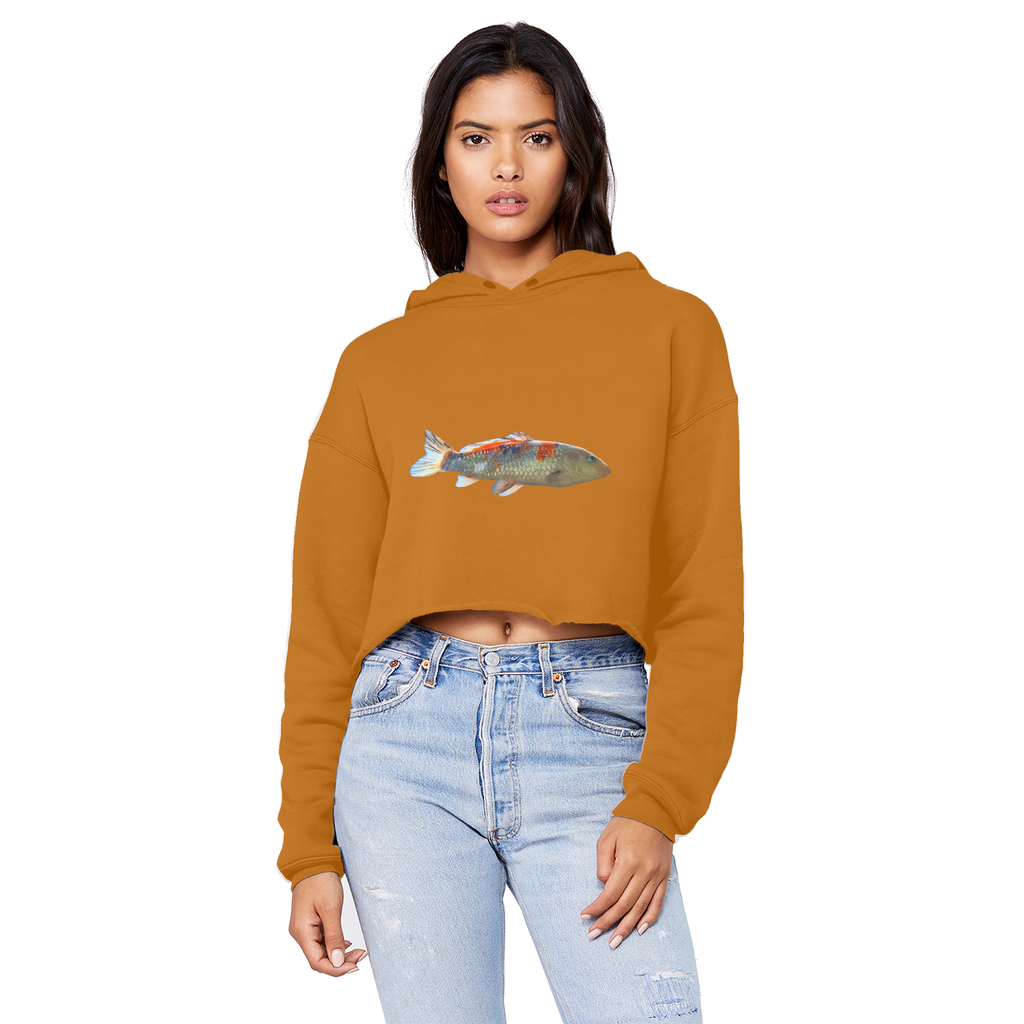 Koi Fish Unisex Cropped Raw Edge Boyfriend Hoodie featuring a unique design, soft fabric, and stylish cropped fit.