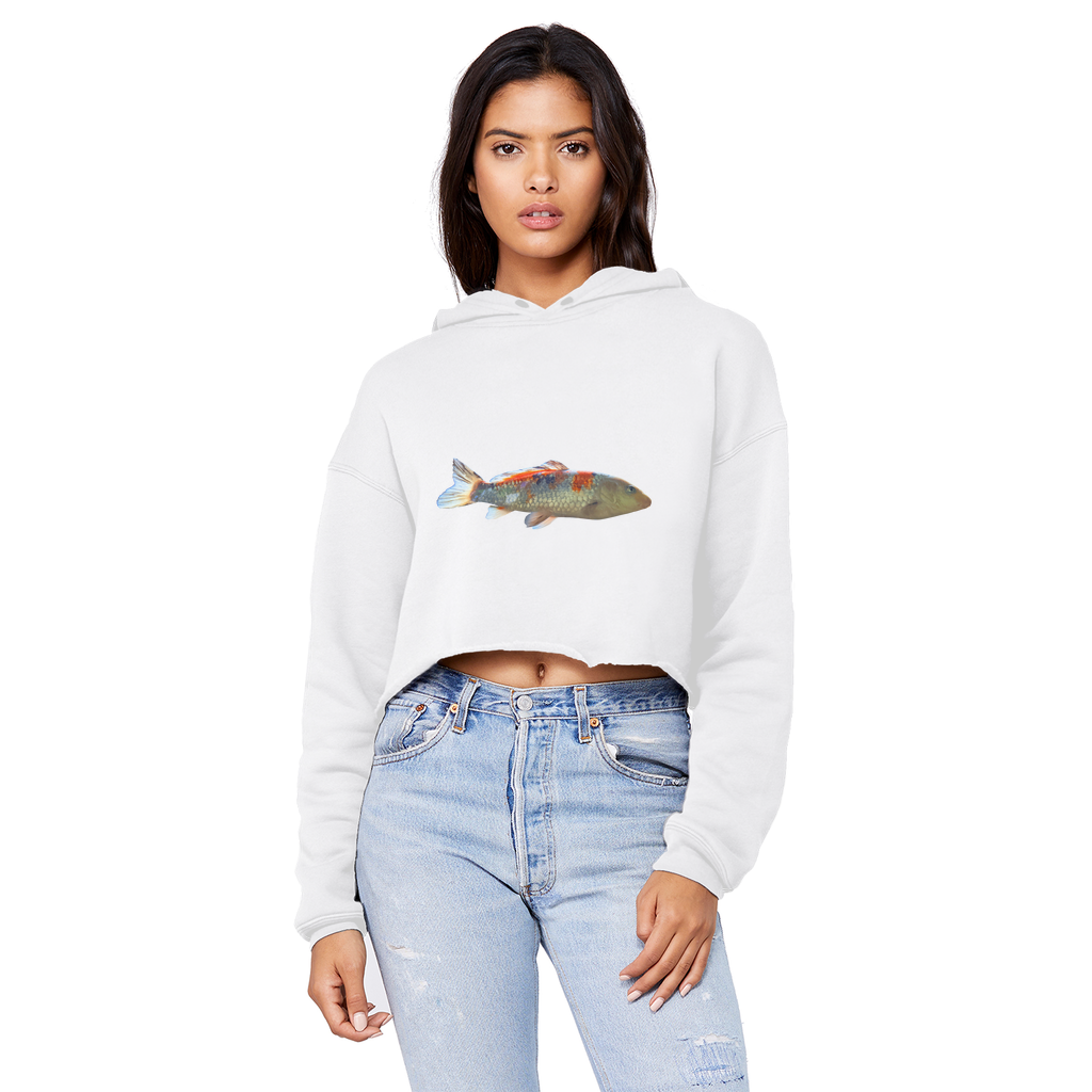 Koi Fish Unisex Cropped Raw Edge Boyfriend Hoodie featuring a unique design, soft fabric, and stylish cropped fit.