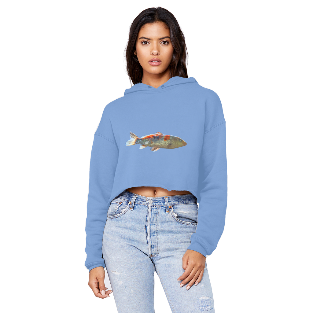 Koi Fish Unisex Cropped Raw Edge Boyfriend Hoodie featuring a unique design, soft fabric, and stylish cropped fit.