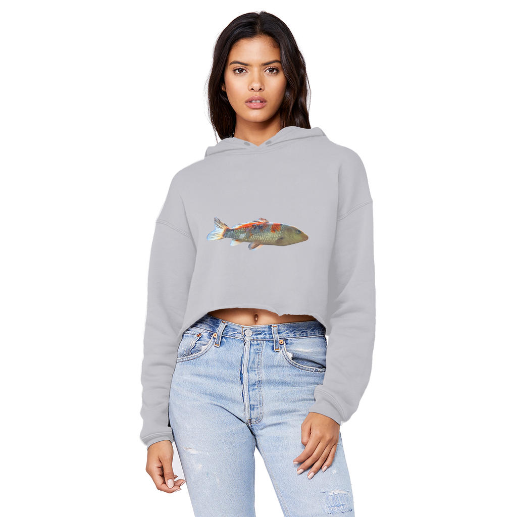 Koi Fish Unisex Cropped Raw Edge Boyfriend Hoodie featuring a unique design, soft fabric, and stylish cropped fit.