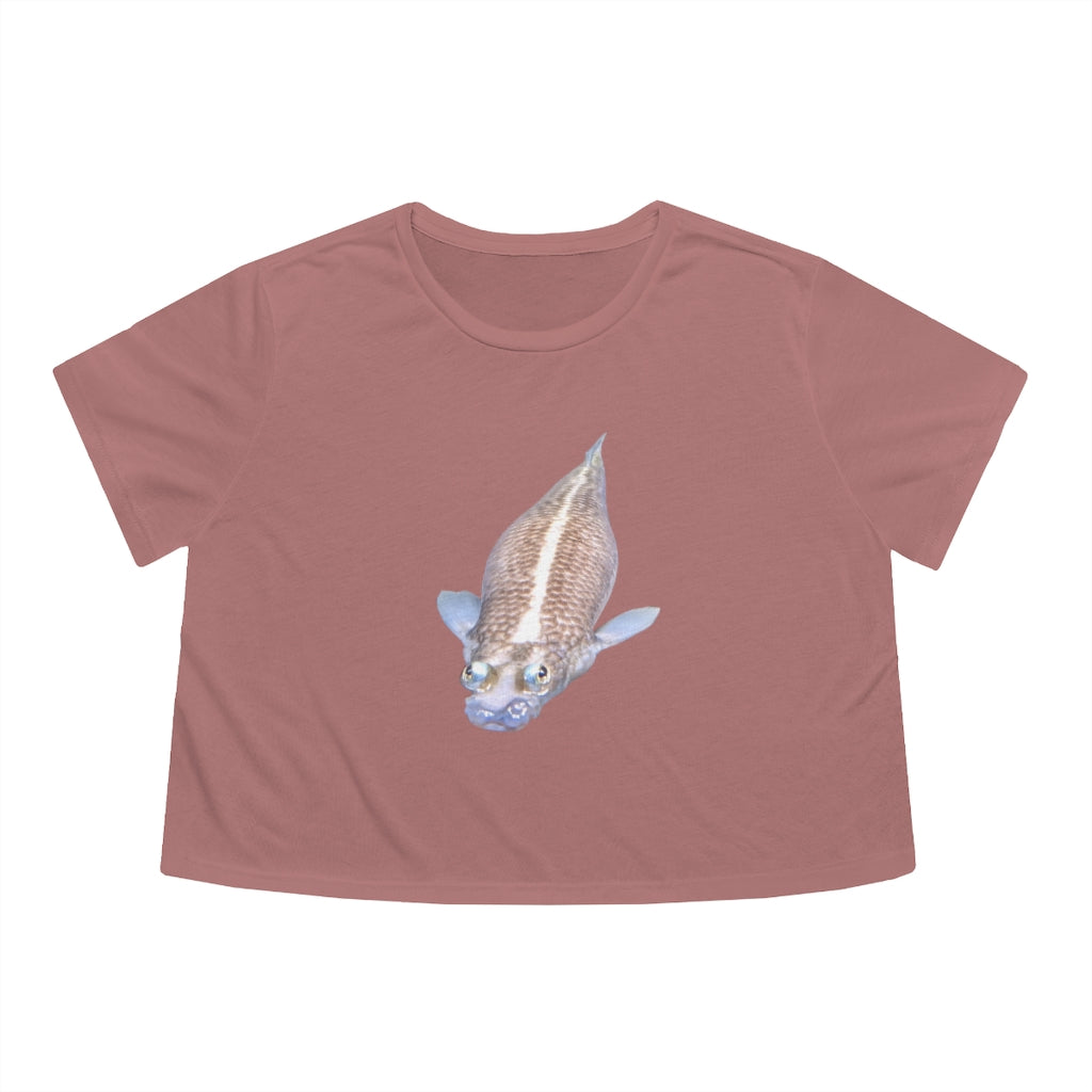 Koi Fish Women's Flowy Cropped Tee featuring a soft fabric blend and stylish design.