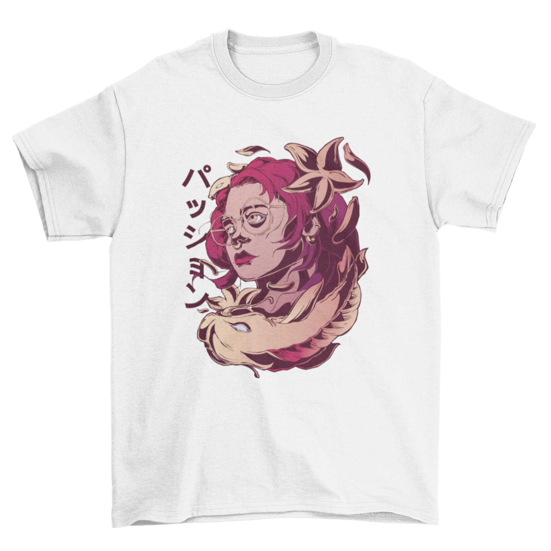 A stylish Koi woman t-shirt featuring a unique design of a woman intertwined with a koi fish, perfect for fashion enthusiasts.