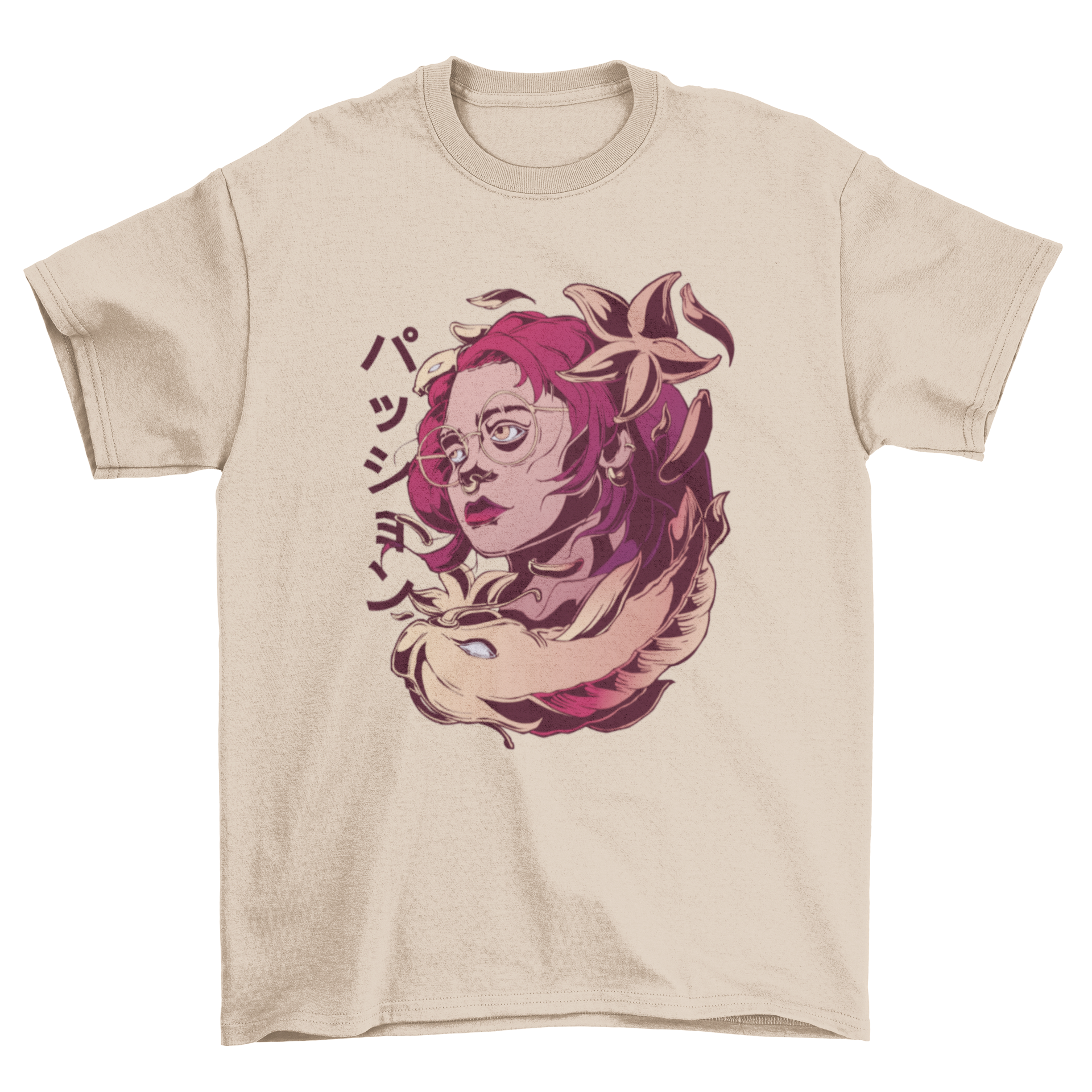 A stylish Koi woman t-shirt featuring a unique design of a woman intertwined with a koi fish, perfect for fashion enthusiasts.