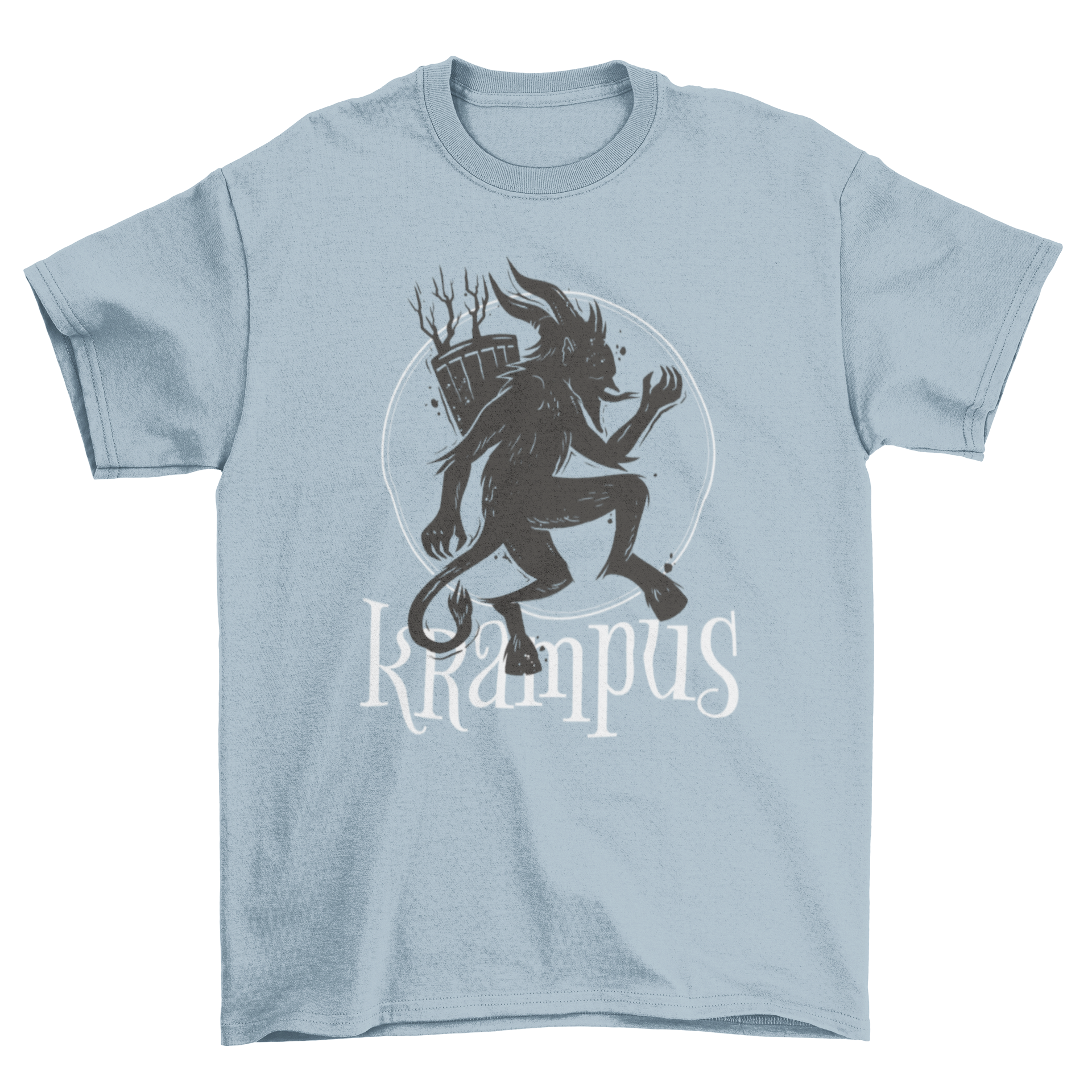 A stylish t-shirt featuring a detailed illustration of the mythological creature Krampus, perfect for holiday celebrations.