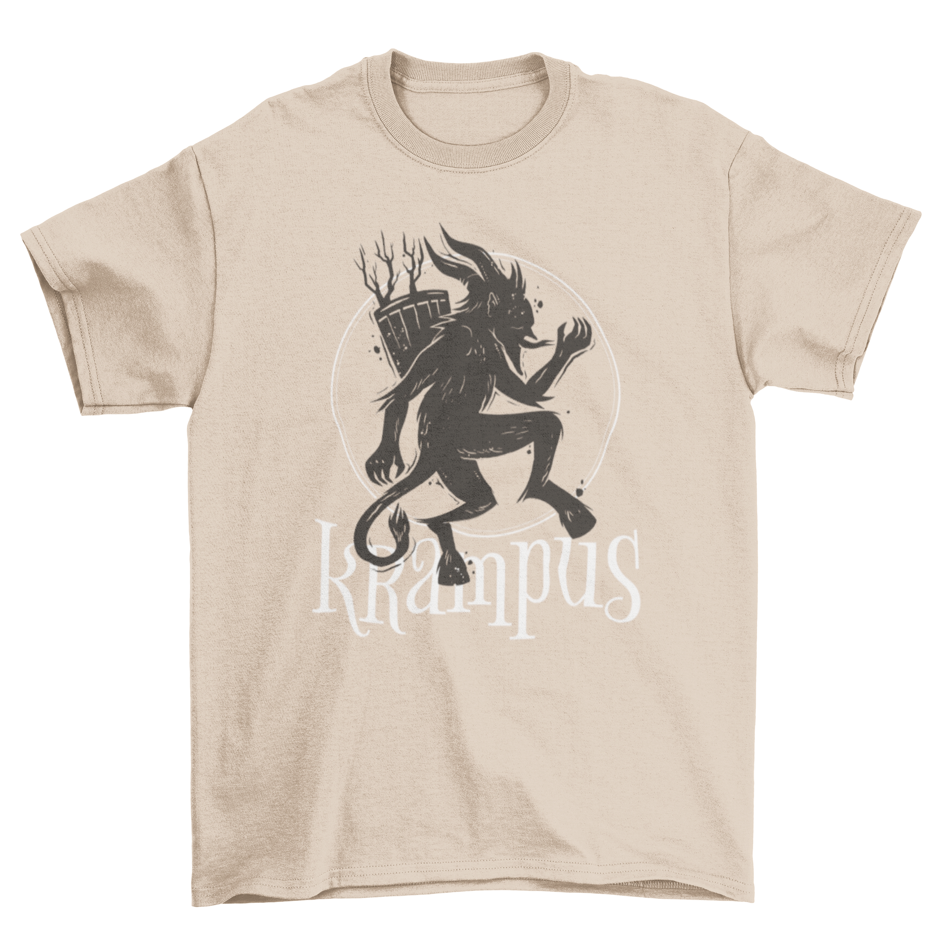 A stylish t-shirt featuring a detailed illustration of the mythological creature Krampus, perfect for holiday celebrations.